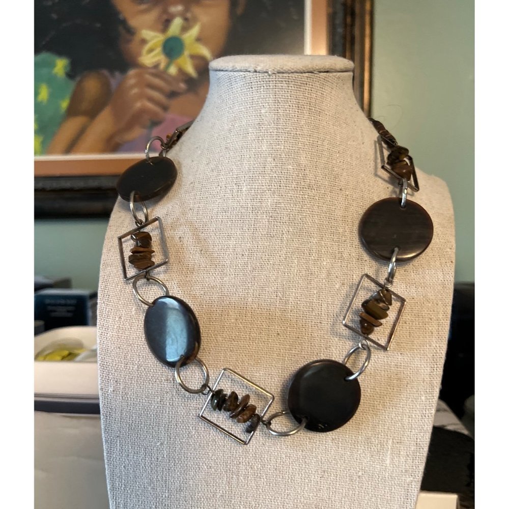 Genuine Tiger Eye and Square Necklace -- 18"